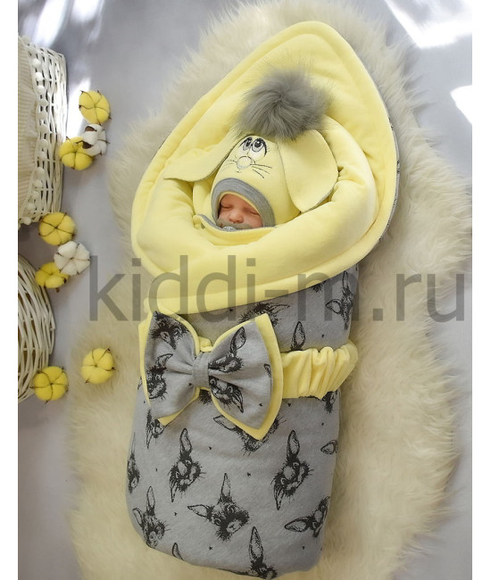 Зимний комплект на выписку Picolita Пушистики-Зайка желтый-серый