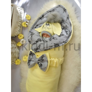 Зимний комплект на выписку Picolita Пушистики-Зайка желтый-серый