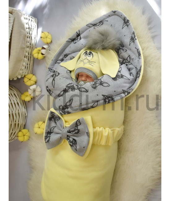 Зимний комплект на выписку Picolita Пушистики-Зайка желтый-серый
