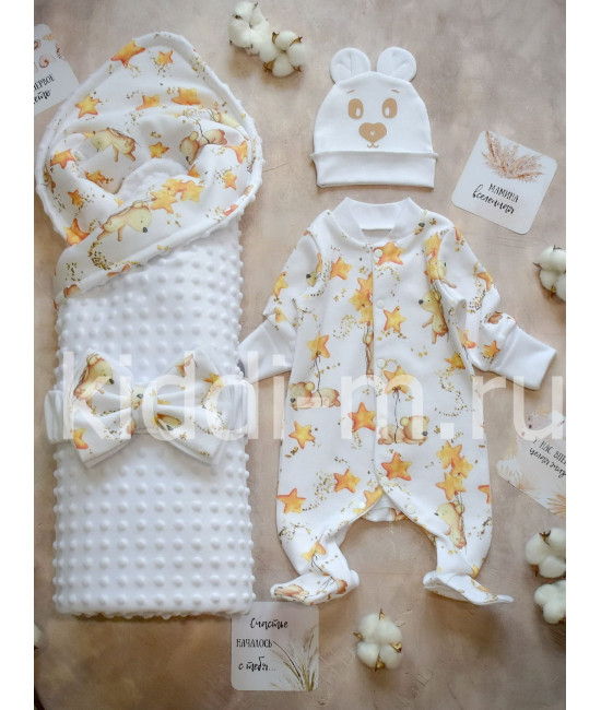 Комплект на выписку Picolita Топотушки-Минки белый-желтый