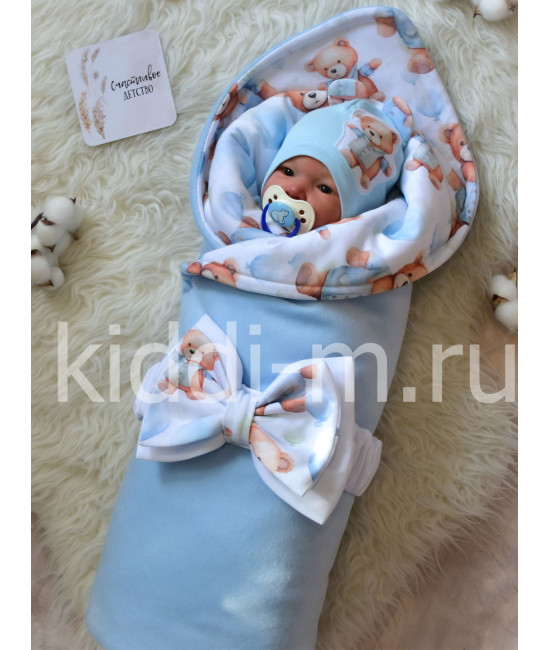 Летний комплект на выписку Picolita Топотушки-Мишка голубой