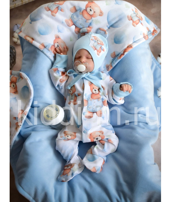 Летний комплект на выписку Picolita Топотушки-Мишка голубой