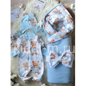 Летний комплект на выписку Picolita Топотушки-Мишка голубой