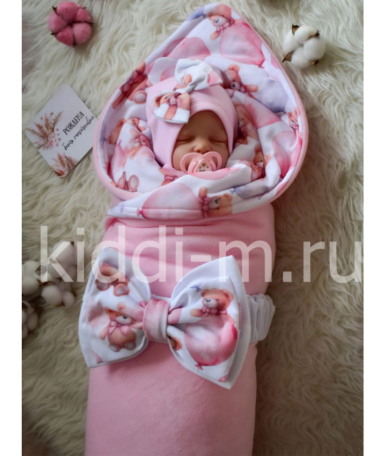 Летний комплект на выписку Picolita Топотушки-Мишка розовый