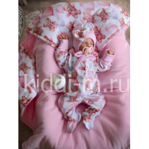 Летний комплект на выписку Picolita Топотушки-Мишка розовый