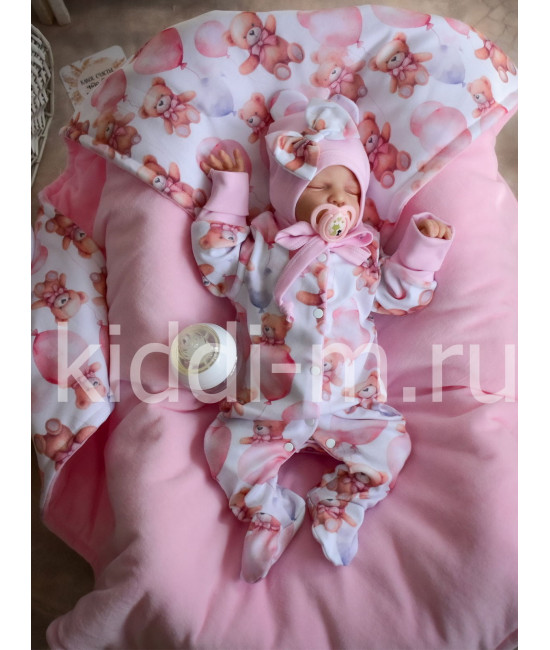 Летний комплект на выписку Picolita Топотушки-Мишка розовый