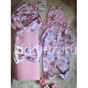 Летний комплект на выписку Picolita Топотушки-Мишка розовый