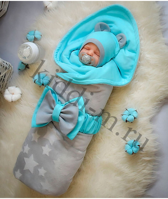 Летний комплект на выписку Picolita Топотушки-Мышка серый-голубой