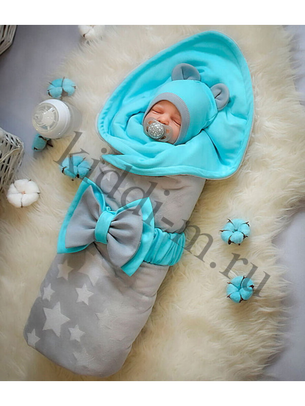 Летний комплект на выписку Picolita Топотушки-Мышка серый-голубой