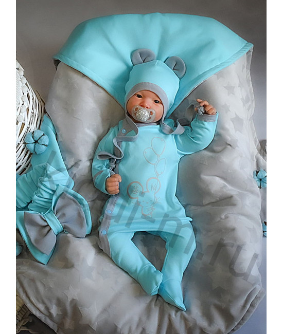 Летний комплект на выписку Picolita Топотушки-Мышка серый-голубой