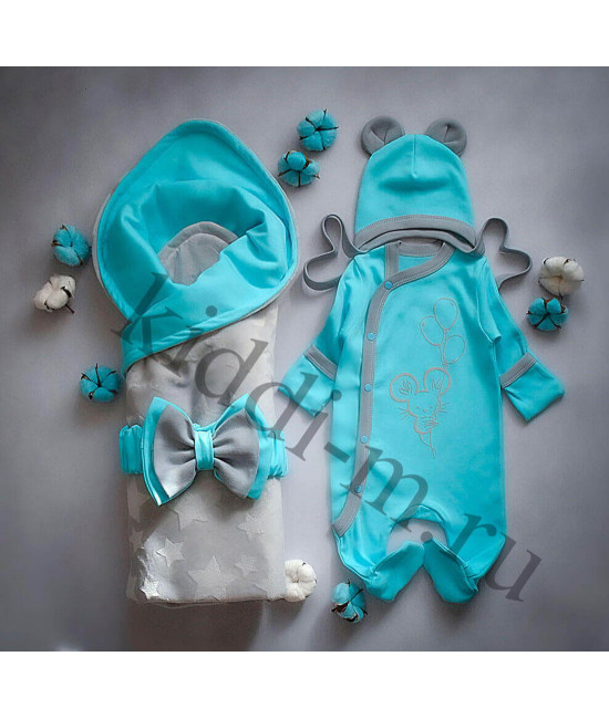 Летний комплект на выписку Picolita Топотушки-Мышка серый-голубой