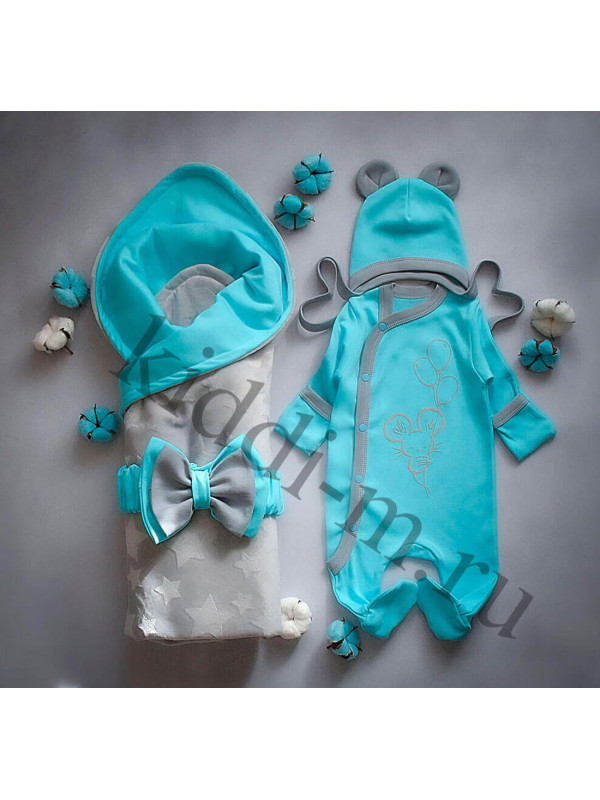 Летний комплект на выписку Picolita Топотушки-Мышка серый-голубой