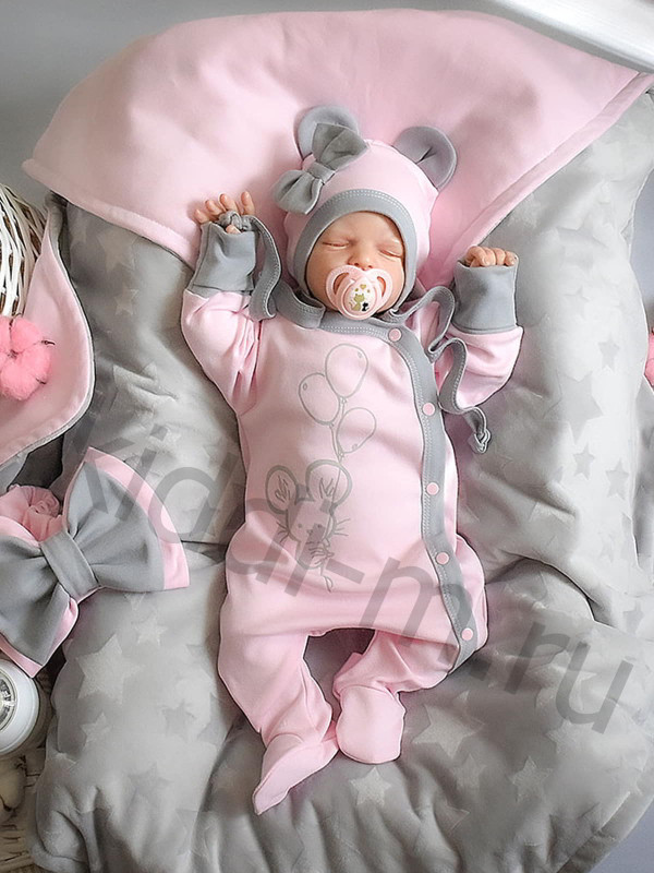 Летний комплект Picolita Топотушки-Мышка серый-розовый