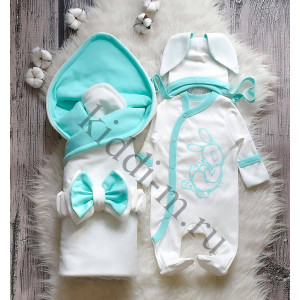 Летний комплект на выписку Picolita Топотушки-Зайка молочный-бирюза