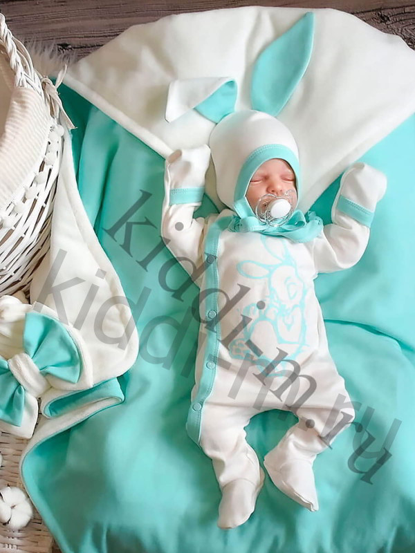 Летний комплект Picolita Топотушки-Зайка молочный-бирюза