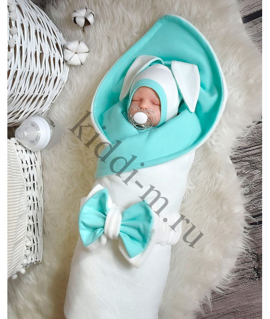 Летний комплект на выписку Picolita Топотушки-Зайка молочный-бирюза