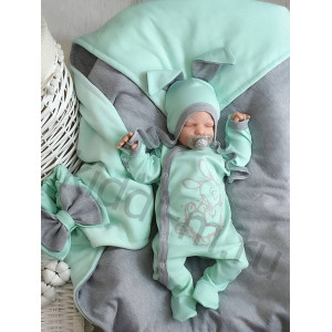 Летний комплект на выписку Picolita Топотушки-Зайка серый-ментол