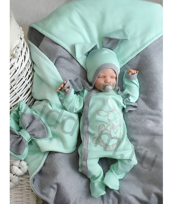 Летний комплект на выписку Picolita Топотушки-Зайка серый-ментол