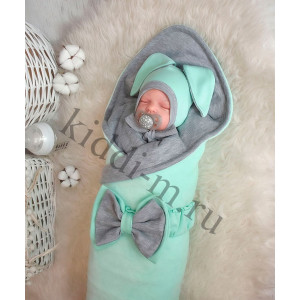 Летний комплект на выписку Picolita Топотушки-Зайка серый-ментол