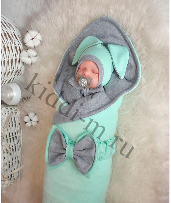 Летний комплект на выписку Picolita Топотушки-Зайка серый-ментол