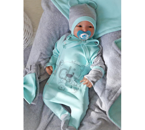 Летний комплект на выписку Picolita Топотушки-Мишка серый-ментол