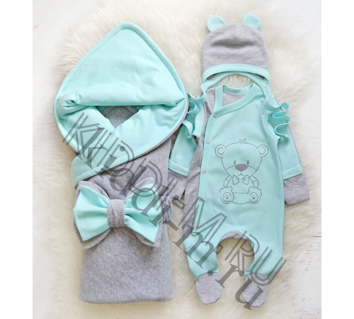 Летний комплект на выписку Picolita Топотушки-Мишка серый-ментол