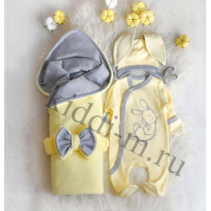 Летний комплект на выписку Picolita Топотушки-Зайка желтый-серый