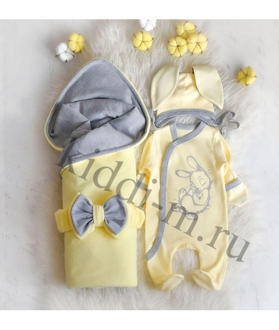 Летний комплект на выписку Picolita Топотушки-Зайка желтый-серый