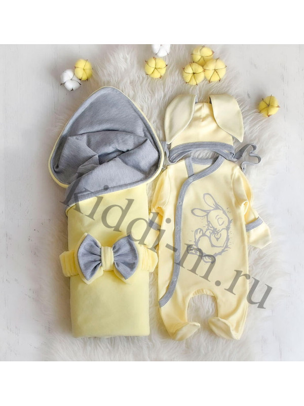 Летний комплект на выписку Picolita Топотушки-Зайка желтый-серый