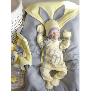 Летний комплект на выписку Picolita Топотушки-Зайка желтый-серый