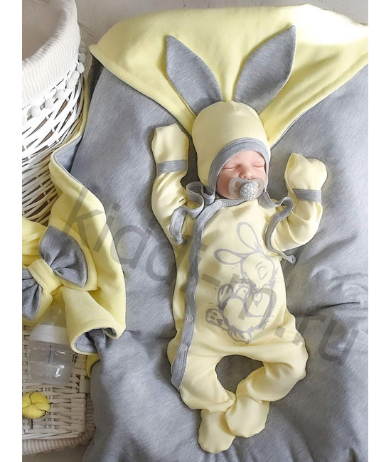 Летний комплект на выписку Picolita Топотушки-Зайка желтый-серый