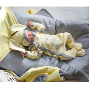 Летний комплект на выписку Picolita Топотушки-Зайка желтый-серый