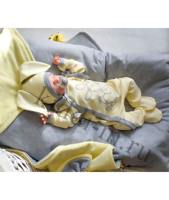 Летний комплект на выписку Picolita Топотушки-Зайка желтый-серый