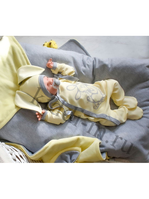Летний комплект на выписку Picolita Топотушки-Зайка желтый-серый
