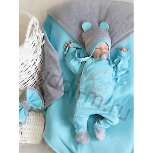 Летний комплект на выписку Picolita Топотушки-Мишка серый-бирюза
