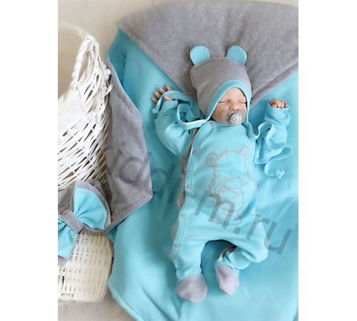 Летний комплект на выписку Picolita Топотушки-Мишка серый-бирюза