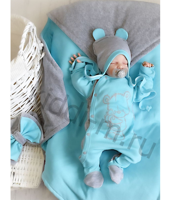 Летний комплект Picolita Топотушки-Мишка серый-бирюза