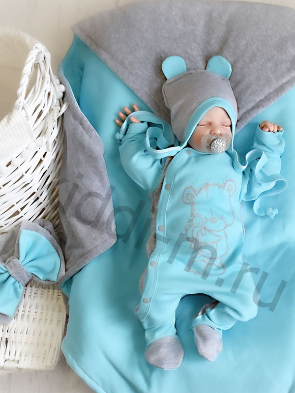 Летний комплект Picolita Топотушки-Мишка серый-бирюза