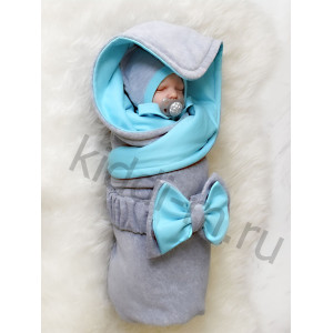 Летний комплект на выписку Picolita Топотушки-Мишка серый-бирюза