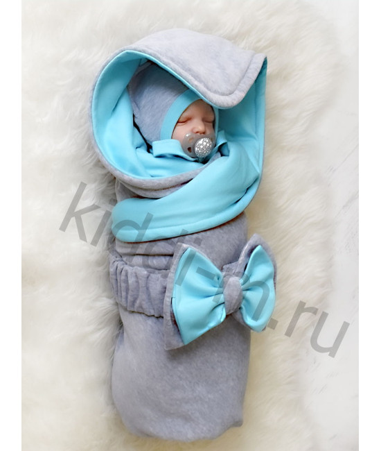 Летний комплект на выписку Picolita Топотушки-Мишка серый-бирюза