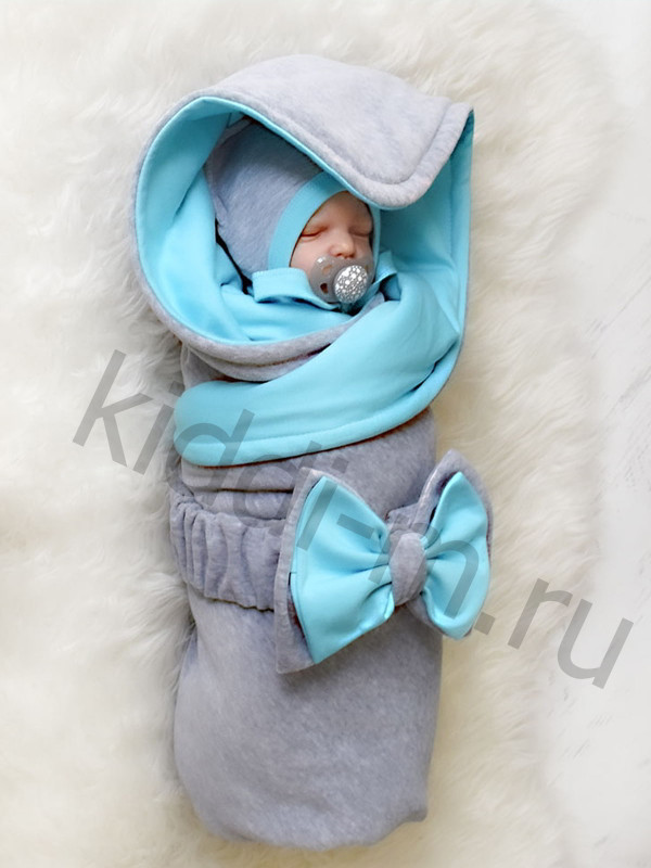 Летний комплект на выписку Picolita Топотушки-Мишка серый-бирюза