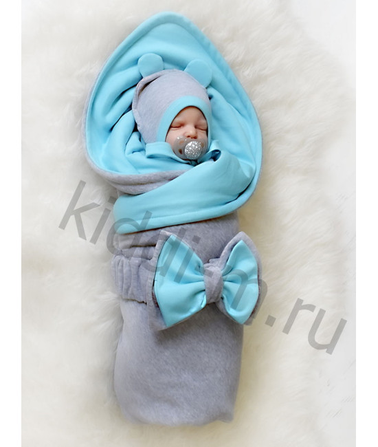 Летний комплект на выписку Picolita Топотушки-Мишка серый-бирюза