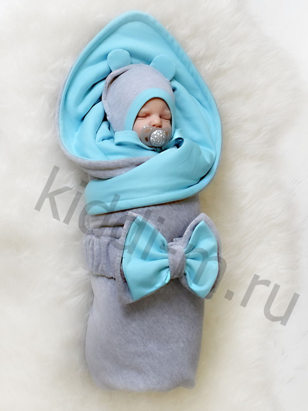 Летний комплект на выписку Picolita Топотушки-Мишка серый-бирюза