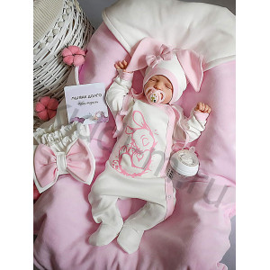Летний комплект на выписку Picolita Топотушки-Зайка молочный-розовый