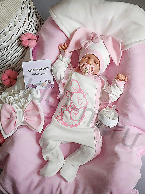 Летний комплект Picolita Топотушки-Зайка молочный-розовый