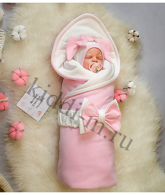 Летний комплект на выписку Picolita Топотушки-Зайка молочный-розовый