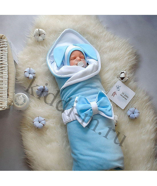 Летний комплект на выписку Picolita Топотушки-Зайка белый-голубой