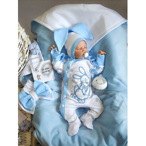 Летний комплект на выписку Picolita Топотушки-Зайка белый-голубой