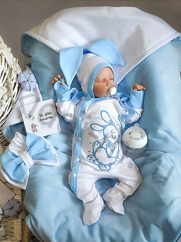 Летний комплект Picolita Топотушки-Зайка белый-голубой