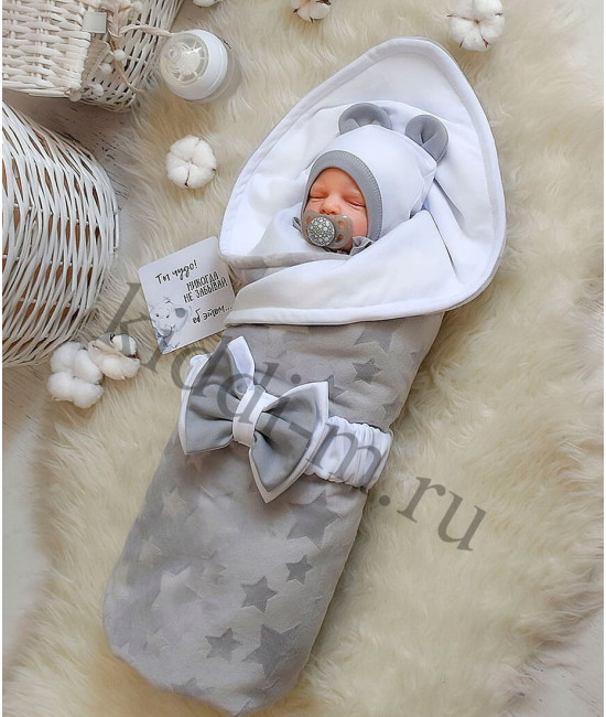 Летний комплект на выписку Picolita Топотушки-Мышка серый-белый